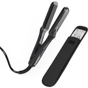 LOVANI Mini Flat Iron 0.5 inch, Dual Voltage Travel Hair Straightener for Short to Medium Hair & Bangs, Small Size Ceramic Tourmaline 3D Floating Plates, HeatResistant Pouch Included (Black)