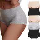 Women's Cotton Underwear,Ladies Soft Stretch Tummy Control Comfy No Muffin Panties Boyshorts (Large, Multicoloured 3)
