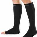 Doc Miller Compression Socks with Zipper Open Toe Knee High 15-20 mmHg Compression Stockings for Women & Men, Wide Calf, All-Day Circulation Support for Swelling, Travel, Work & Pregnancy - 1 Pair, Large