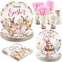 Kochorie 175 Pieces Easter Paper Plates and Napkins Disposable Colorful Eggs Easter Bunny Flower Tableware Set 7 Inch & 9 Inch Plates Napkins Cups Cutlery for Spring Holiday Party Decor, Serve 25