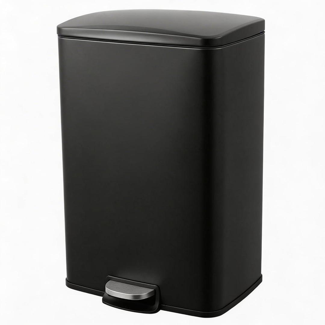 Garvee 13 Gal Stainless Steel Kitchen Trash Can with Lid, Step Pedal, Black