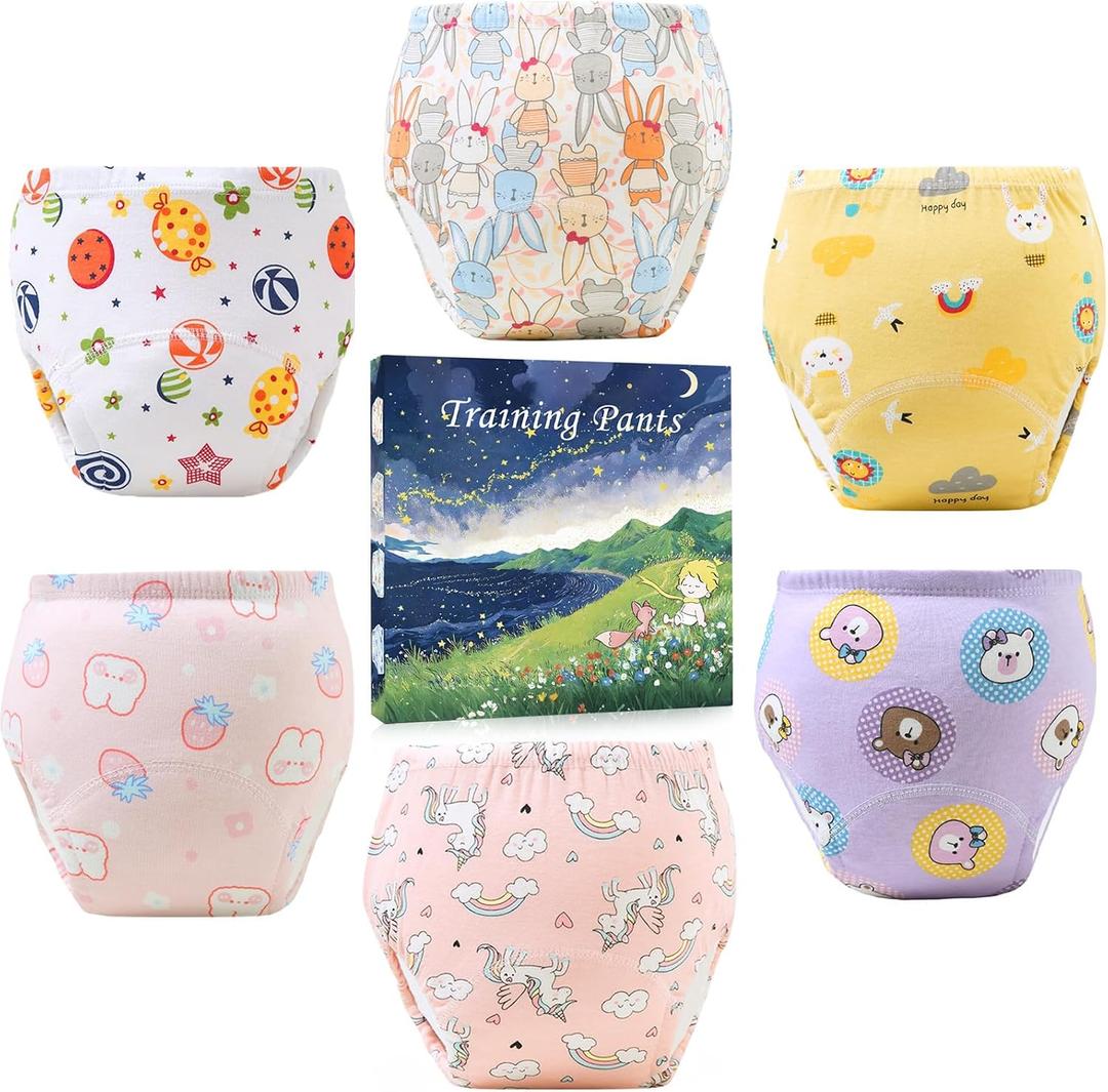 Upairy Potty Training Pants Cotton Absorbent Training Underwear for Toddler Boy and Girls 2T-5T, Soft Absorbent & Leak-Proof with Characters(6PCS, M)