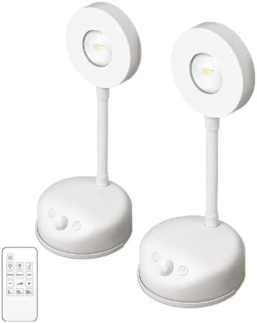 GARTO Spotlight Battery Operated, Motion Sensor Picture Light LED Cat-Eye Bulb Wall Sconce, Stick on Display Accent Lighting Dimmable 360° Rotation Rechargeable for Paintings (White, 2Pack-Remote)