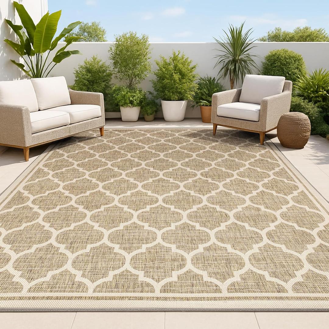 JONATHAN Y Moroccan Trellis Indoor Outdoor Area Rug 6X9 Brown/Beige, Trebol Textured Weave for Backyard, Patio, Porch, Easy-Cleaning, High Traffic, Pet-Friendly, Non-Shedding (SMB109A-6)