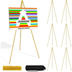 JEAWIWI 7PCS Golden Easel Stand for Wedding Sign Stand, 66 Inch Adjustable Metal Easels for Display, Portable Folding Easel for Wedding, Display Show, Arts, Poster with Portable Bags