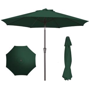PatioKingdom 9FT Patio Outdoor Umbrella-UPF 50+ Sun Shade with Wind Vent, Push-Button Tilt & Smooth Crank Lift, Rust-Resistant Fiberglass Frame for Garden, Backyard,Yard (Dark Green)