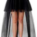 Spooktacular Creations Women's Black Bustle Skirts Long Tulle Tutu Skirt Elastic Overskirt for Halloween Cosplay Party