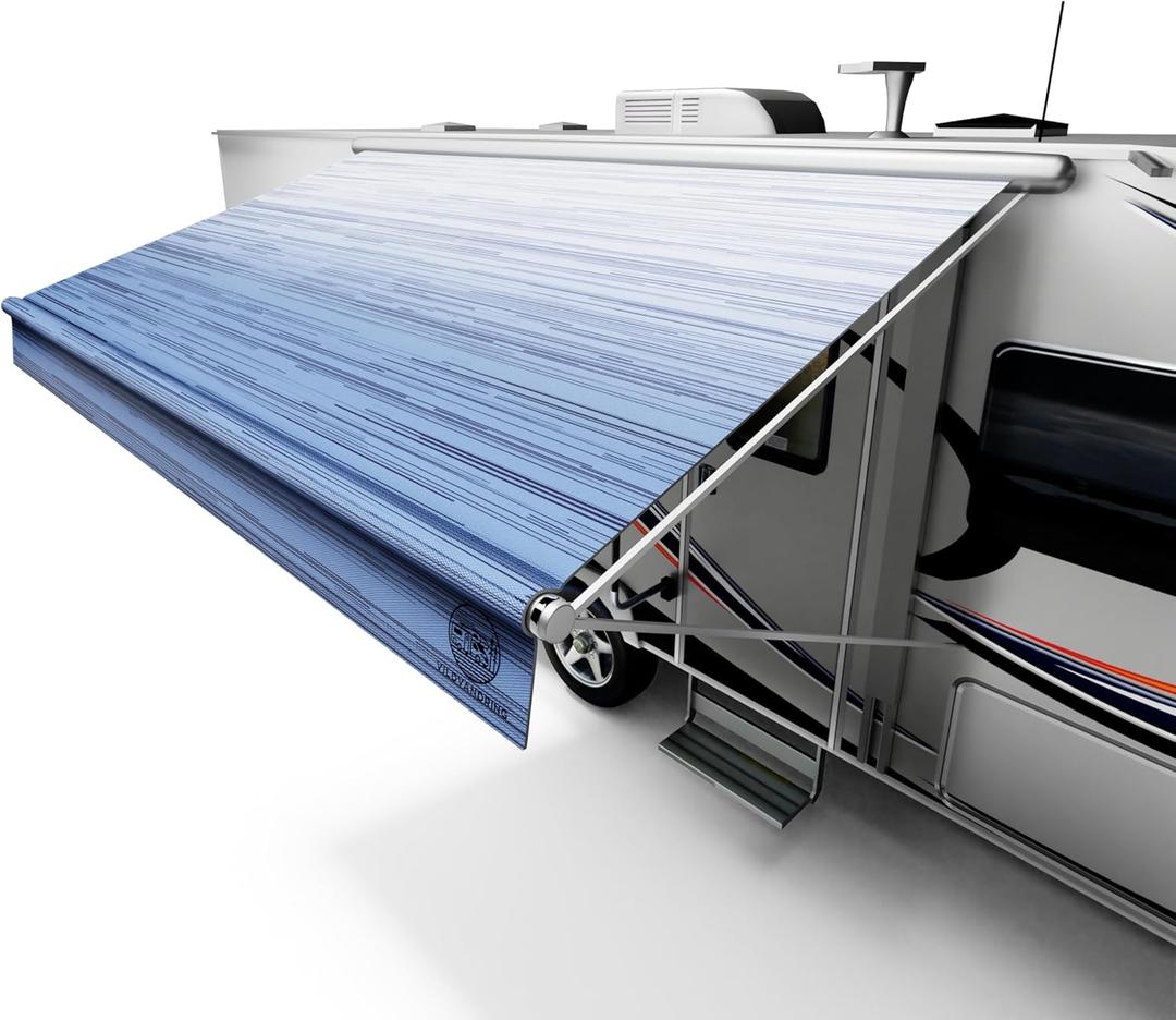 RV Awning Fabric Replacement 17ft  RV Canopy Replacement, 19.5oz Heavy-Duty Heat-Sealed Vinyl, UV-Resistant, Weatherproof, Sunproof, Fits Electric & Manual RV Awnings, Perfect for RVs, Camper Trailer (Blue Fade)