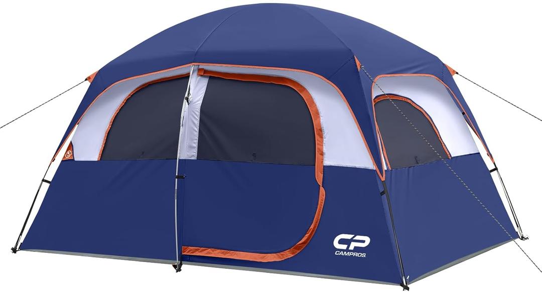 CAMPROS CP Tent-6-Person-Camping-Tents, Waterproof Windproof Family Tent with Top Rainfly, 4 Large Mesh Windows, Double Layer, Easy Set Up, Portable with Carry Bag (Navy Blue)