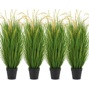 4 Pcs 4ft Artificial Tall Foxtail Grass Plant in Pot for Indoor Outdoor