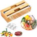Premium Bamboo Wrap Organizer with Slide Cutter  2-in-1 Dispenser Box for Foil and Plastic Wrap  Durable Bamboo Construction  Fits Standard Rolls  Kitchen Drawer Storage Solution