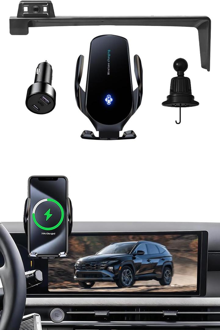 Phone Holders for Your car, Custom fit Hyundai Tucson L 2025 2026 Supports 12.3" Screens, Electric Phone Holder, Wireless Charging, Thick case Compatible, fits All Phones, Car Accessories