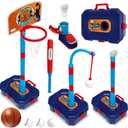 4 in 1 Basketball Hoop for Kids 1-3, 3-5, Toddler Basketball Goal and T Ball Set, Adjustable Basketball Hoop, Indoor Outdoor Sports Toys, Birthday Gifts for Kids Boys 1 2 3 4 5 Years Old (Blue)