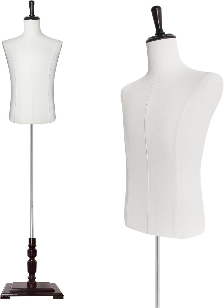 Male Dress Form Half Body Mannequin Torso Clothing Manikin for Market Shop Window Display 61"~78" Height Adjustable (Male Without Hand)