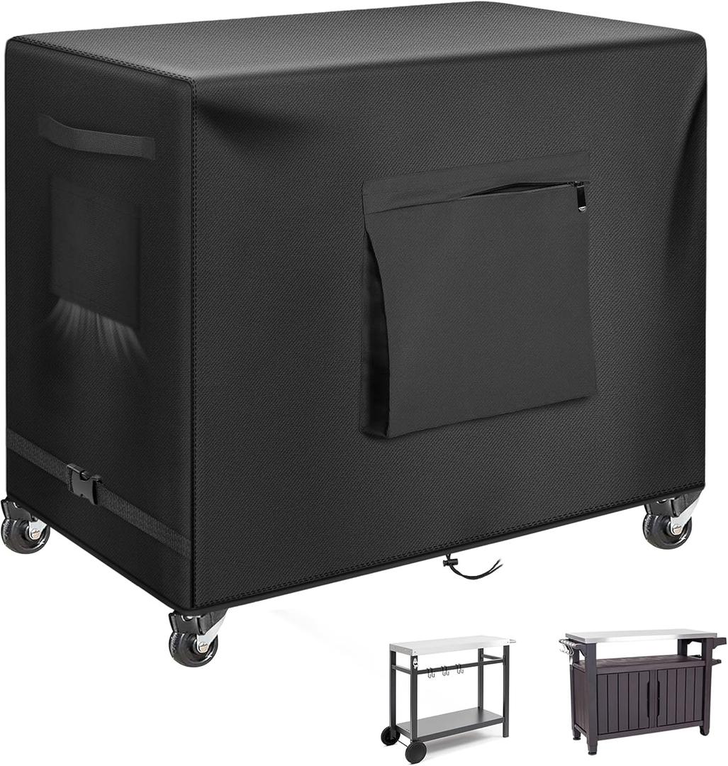 Kovshuiwe 36"L x 30"W x 35"H Outdoor Dining Table Cover, Stainless Steel Grill Cart Trolley with Wheels, Three-Shelf Movable Food Prep and Work Cart, Heavy Duty