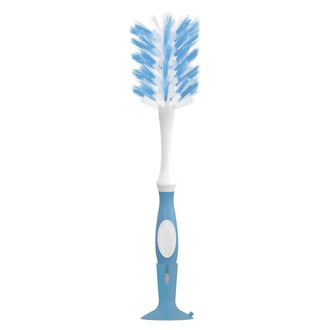 Dr. Brown's Deluxe Bottle Brush for Cleaning Baby Bottles, Nipples, and Sippy Cups with Suction Cup Stand and Vent Brush, BPA-Free, Blue, 1-Pack 