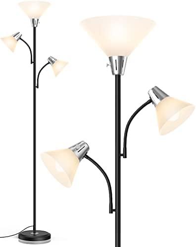LEPOWER Floor Lamp, Standing Lamp with Replaceable 3000K Energy-Saving, Lamp for Living Room with Adjustable Reading Lights, Modern Bright Floor Lamp for Bedroom, Living Room, Office