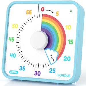 LIORQUE 60 Minute Visual Timer for Kids and Adults, Non-Ticking 7.5 Inch Large Visual Countdown Timers for Classroom Desk Countdown Clock with Magnetic Backing, Kids Pomodoro Timer Clock (Rainbow)