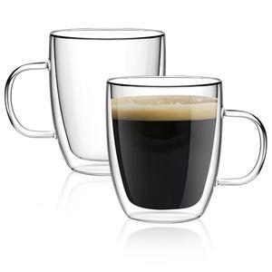 SCJHMY Double Wall Glass Coffee Mugs 350ml / 12oz – Set of 2 Insulated Clear Cups for Espresso, Latte, Cappuccino, Tea, Hot or Cold Drinks (12oz set of 2)