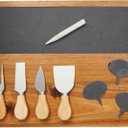 Juvale Wooden Cheese Charcuterie Board with Slate Inlay, 4-Piece Knife Set, 3 Signs (14 x 11 In, 9 Pieces)