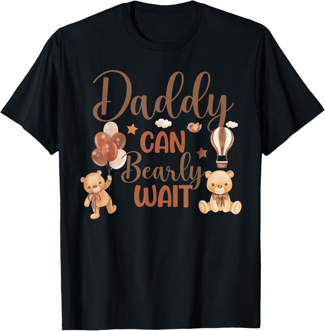 Daddy Can Bearly Wait Bear Gender Neutral Boy Baby Shower T-Shirt (Small, Black)