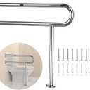 Toilet Grab Bar 31.3 Inch with Leg, YuanDe Chrome Anti-Slip Toilet Handrail, Wall & Floor Mounted Stainless Steel Grab Bar, Knurled Handicap Support Rail for Elderly, Disabled, Pregnant