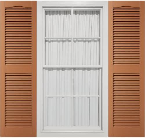12"W x 60"H Mid-America Vinyl, Standard Size Cathedral Top Center Mullion, Open Louver Shutter, w/ Installation Shutter-Lok's & Matching Screws (Per Pair), 471 - Treated Cedar