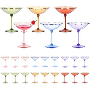 24 Pcs Colorful Plastic Martini Glasses 7oz Flower Cocktail Coupe Glasses 6 Color Disposable Martini Cup Vintage Detachable Dessert Parfait Glassware for Wedding Birthday Bachelorette Party