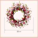 idyllic 22 Inch Valentine Green Leaf Heart-Shaped Berry Wreath, Pink Red Heart Berry Decor for Front Door Mantel Table Window Wall Wedding Porch Indoor Dinner Gift
