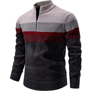 TebYIA Mens Quarter Zip Pullover Mock Neck Slim Fit Striped Knit Sweaters Casual Fall Winter Lightweight Polo Sweater (Medium, Navy Blue)