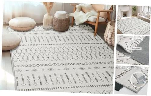 Moroccan Area Rug Living Room Starry Sand 8x10' (Rectangular) Sandy Grey