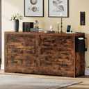 DWVO Farmhouse 6 Drawer Dresser for Bedroom, 59" Wide Modern Dresser TV Stand with Large Drawers & Bar Handles, Storage Dressers with Power Outlets, Rustic Wood Chest of Drawers, Rustic Brown
