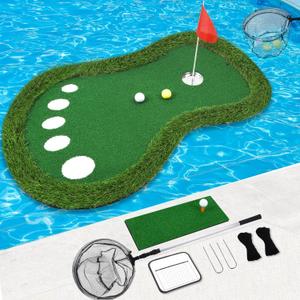 Floating Golf Green for Pool, Patented Pool Golf Game Floating Mat with Ball Retrieve Net/Scoreboard for Party & Training, 41x27"