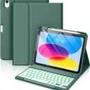 Hamile Keyboard Case for iPad 11th 10th Generation - 7 Colors Backlit Wireless Detachable Folio Keyboard Cover with Pencil Holder for iPad 11-inch A16 2025 10th Gen 10.9 Inch 2022 (Midnight Green)