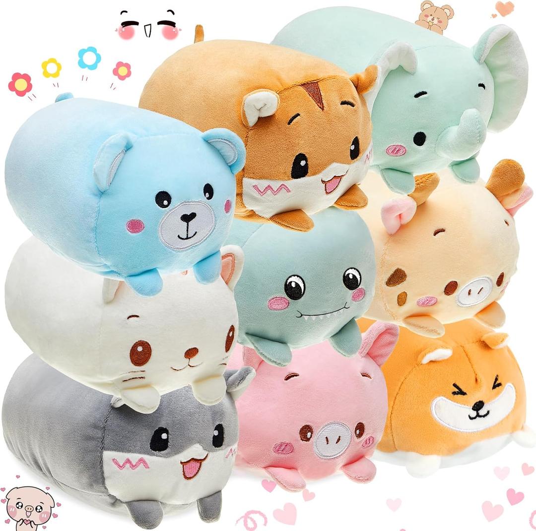 Leitee 9 Pcs Stuffed Animals Plush Bulk 8 Inch Cute Plushies Toys Plush Pillow for Boys Girls Birthday Gifts Box Toys for Classroom Prize Kids Party Favors Valentines Gifts in Bulk (Cute Animal)