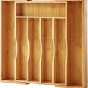 Expandable Bamboo Kitchen Drawer Organizer for Cutlery and Utensils, Adjustable Bamboo Wood Cutlery Tray in Drawer for Flatware and Silverware in Kitchen, (Natural) (7 Slots Expandable)