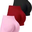 OLCHEE Womens Workout Shorts Seamless Scrunch Butt Lifting 3 Pack Yoga Gym Athletic High Waisted Tummy Control Booty 4.1" (Large, Black+red+light Pink)