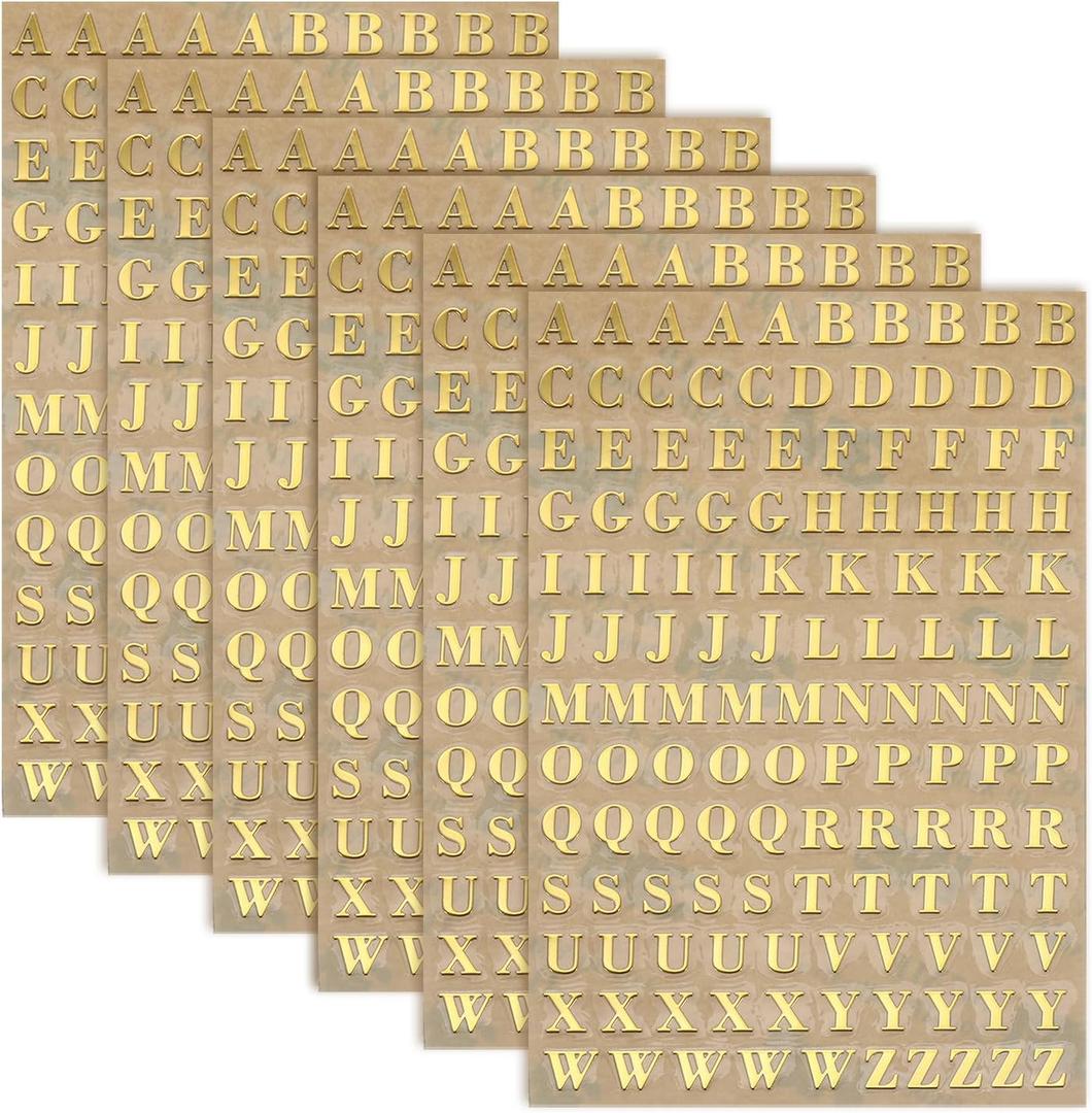 Uxcell 6 Sheets Letter Stickers 0.18" 3D Mini Letter Sticker Metal Self Adhesive Alphabet Stickers for Scrapbooking DIY Poster Craft Wall Doors Sign Decor (Gold, Uppercase) (6 x 9.5 Mm/2.4 x 3.7 Inches)