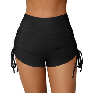 ATTRACO Women Swim Shorts High Waisted Swimsuit Shorts Swim Bottom Board Shorts (Black, S)
