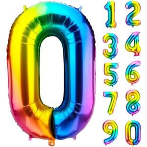 Pack Of 4 DecorWoo 40 inch Rainbow Number 0 Balloon, Colorful Gradient Number 0 Birthday Balloons, Large Number Foil Balloons for Party Supplies Wedding Anniversary Events Decorations