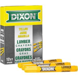 DIXON Industrial Lumber Marking Crayons, 4.5" x 1/2" Hex, Yellow, 12-Pack (X49600)