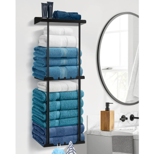 Hommtina Wall-Mounted Towel Rack & Holder - Rust-Resistant Bathroom Organizer with No Drill Installation, Space-Saving Design for Kitchen, Laundry Room (Black)