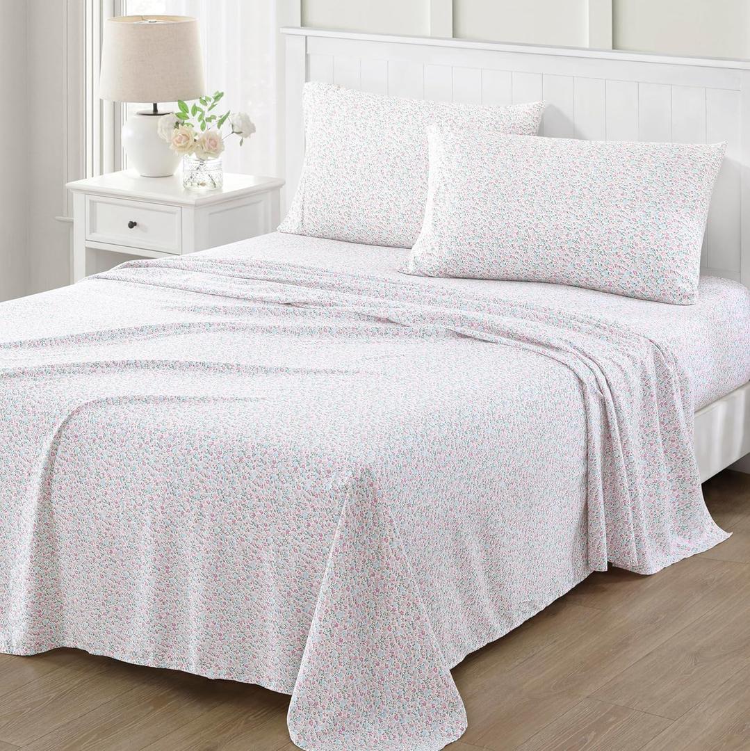 Martha Stewart Microfiber Sheets Set - | Soft, Smooth, Durable, Easy Care | Bedding Sheets, Juniper Sea Pink (Queen)