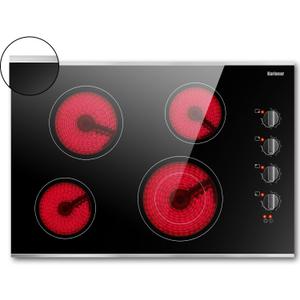 Karinear 30 Inch Electric Cooktop 4 Burners, Knob Control Built-in Ceramic Cooktop, 30" Radiant Electric Stove Top with Glass Protection Metal Frame,Hot Surface Indicator, 220-240v, Hard Wire, No Plug
