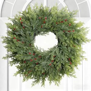 Christmas Decorations Christmas Cedar Wreath 26inch Large Christmas Wreaths for Front Door with Red Berry Wreaths Winter Door Wreath for Window Holiday Fireplace Indoor Outdoor Xmas Decor