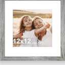 12x12 Picture Frame with Real Glass - 8x8 Wooden Frame with Mat, Horizontal and Vertical Display for Wall or Tabletop (Grey, 1 Pack)