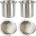 4Pcs Drop-in Cup Holder,304 Stainless Steel Automotive Cup Holders,3.3inch Silver Poker Table Drink Holder Dining Table Cinema Sofa Yacht Boats Cars Touring RV Car Drop-in Drink Cup Holder