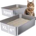 Stainless Steel Litter Box 2 Pack, 23.6" X 15.7" X 6" Steel Litter Box XL No Smell, Extra Large Metal Litterbox for Big Cat, Multiple Cats, Non Stick, Easy Cleaning