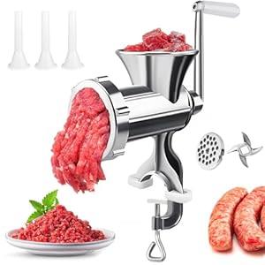 3 In1 Meat Grinder Manual Mincer - Manual Meat Grinder Sausage Maker Meat Grinders For Home Use Fast And Effortless For All Meats (Silver)