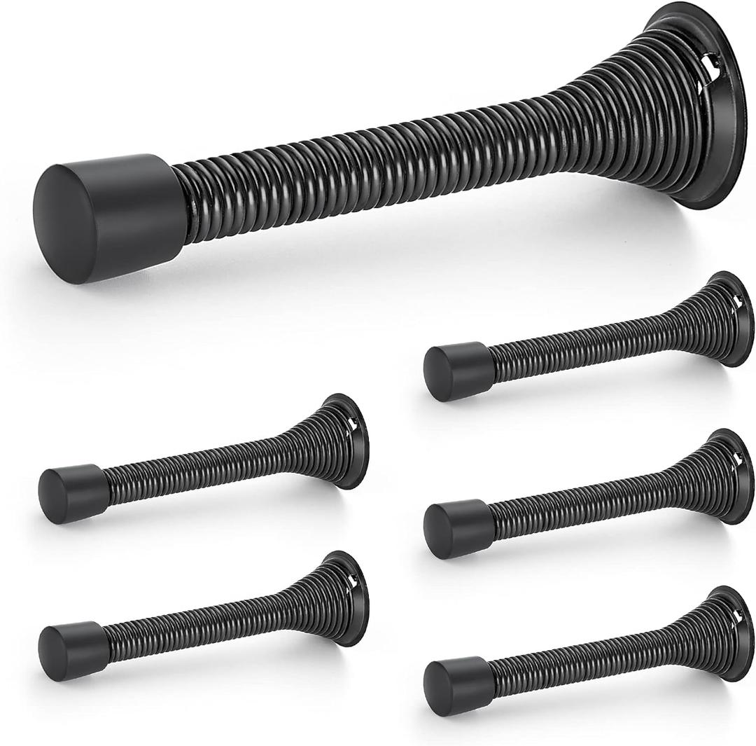 Ravinte Door Stoppers, 6 Pack Black Spring Door Stops with Rubber Bumper, Door Stoppers for Bottom of Door